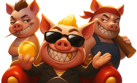 Cheerful flying pigs mascots